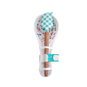 Pioneer Woman Ditsy Spoon Rest & Spatula Set Aqua Green New See Description